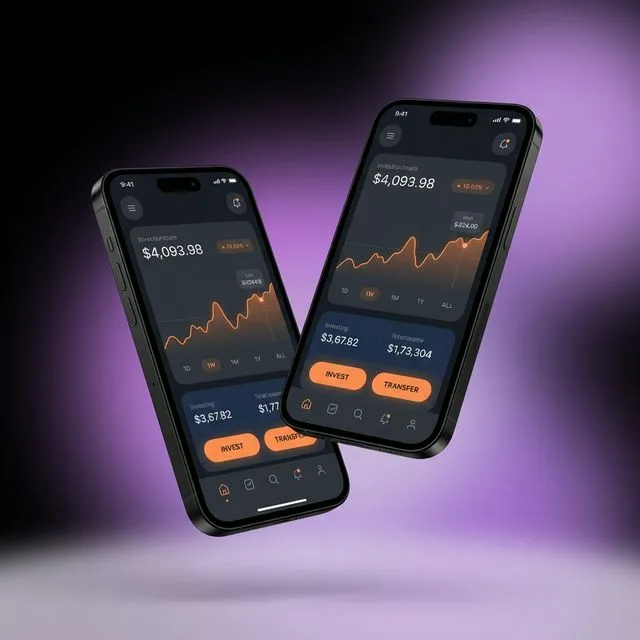Mobile app interface mockups with structured branding elements