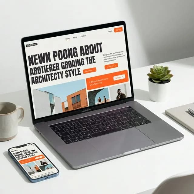 Website showcase on laptop and mobile with editorial branding direction