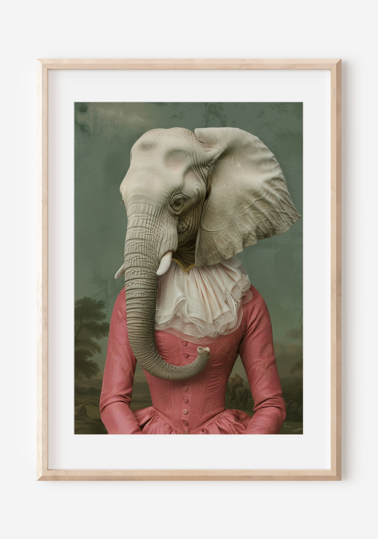 Elegant Woman Elephant: Vintage Art | Surreal Wall Print Art