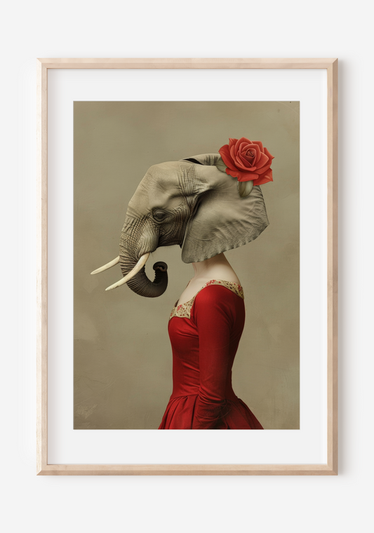Woman Elephant: Vintage Art | Surreal Wall Print Art