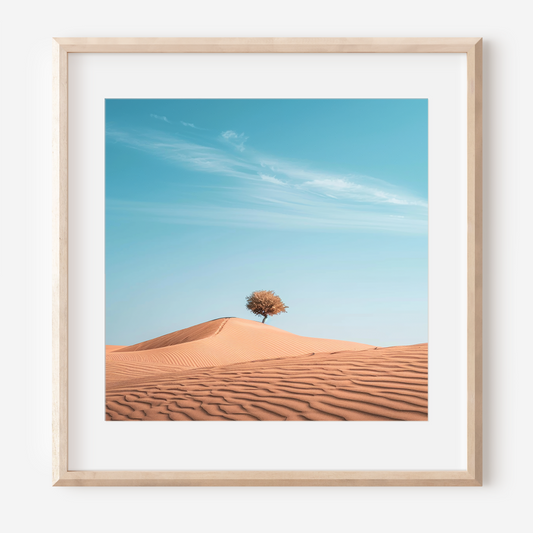Lone Tree Amidst Golden Desert: Blue Sky | Photography Wall Art Print